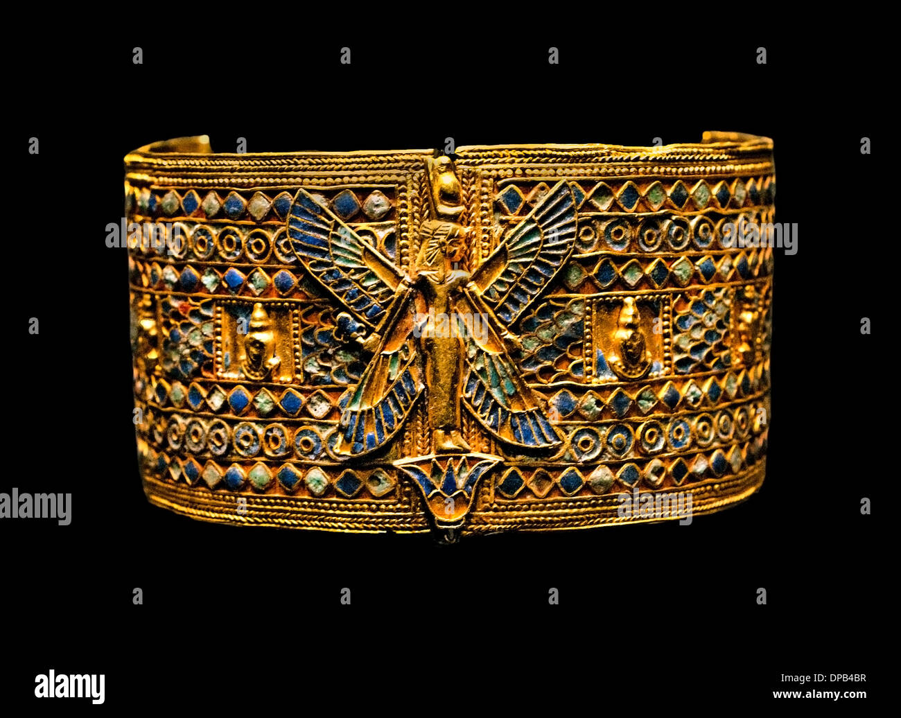 Gold bracelet pyramid  Queen Amanishakheto at Meroe A winged goddess wearing the double crown Egypt Nubia 1 - 2  Cent  AD Sudan Stock Photo