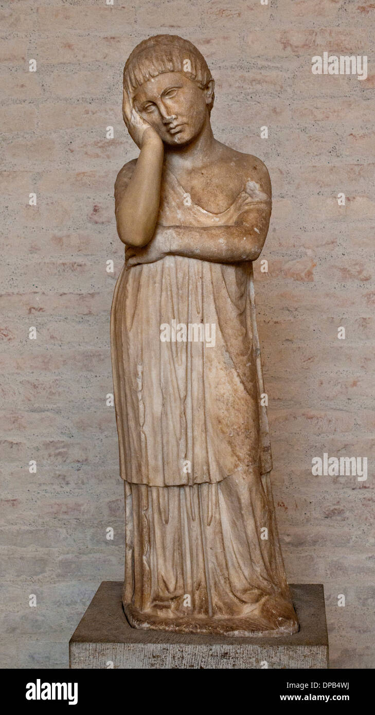 Statue of a dreamer girl ( from a tomb ) Attica 360 BC. reek Greece Stock Photo