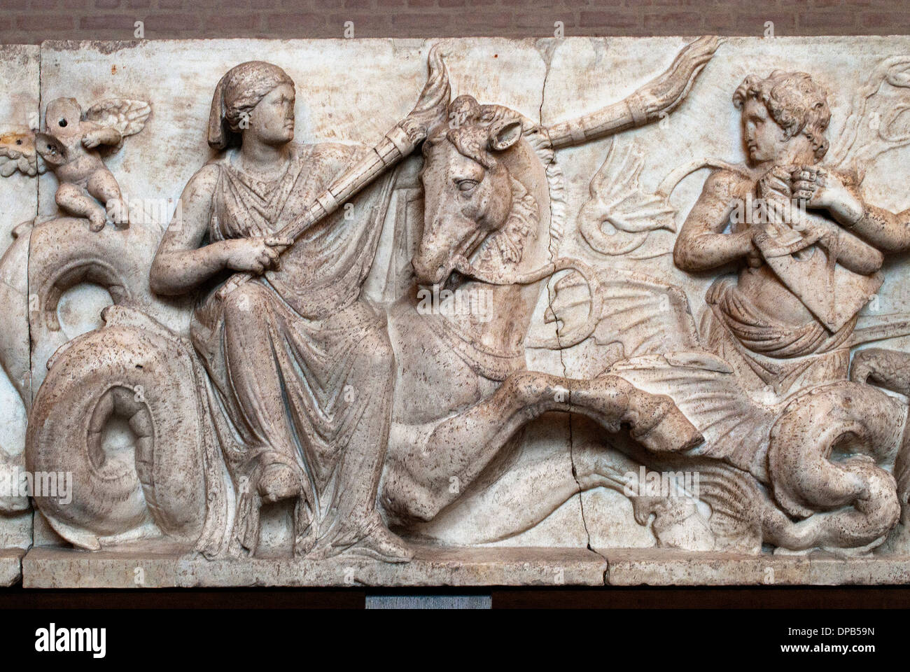 Altar Domitius Ahenobarbus or statue Base of Marcus Antonius Sea thiasos  wedding Poseidon Amphitrite 2 century BC  Greek Roman Stock Photo