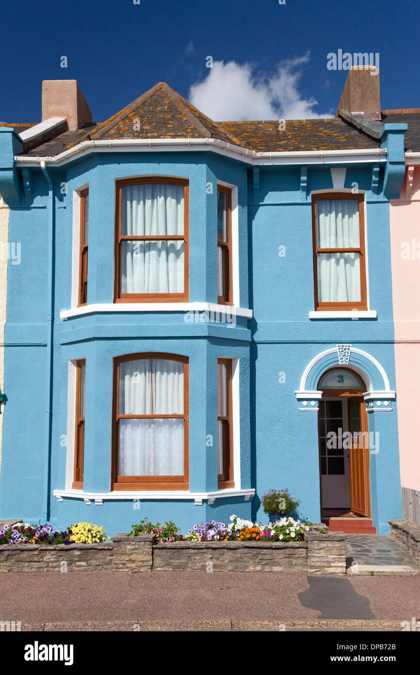Bluepainted seaside house, Exmouth, Devon Stock Photo Alamy