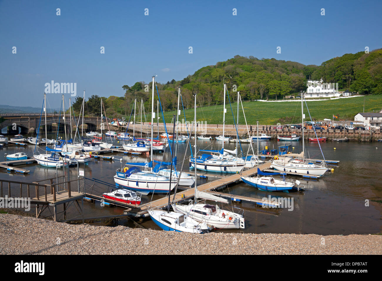 Yachts moored in Axmouth harbour, Devon Stock Photo