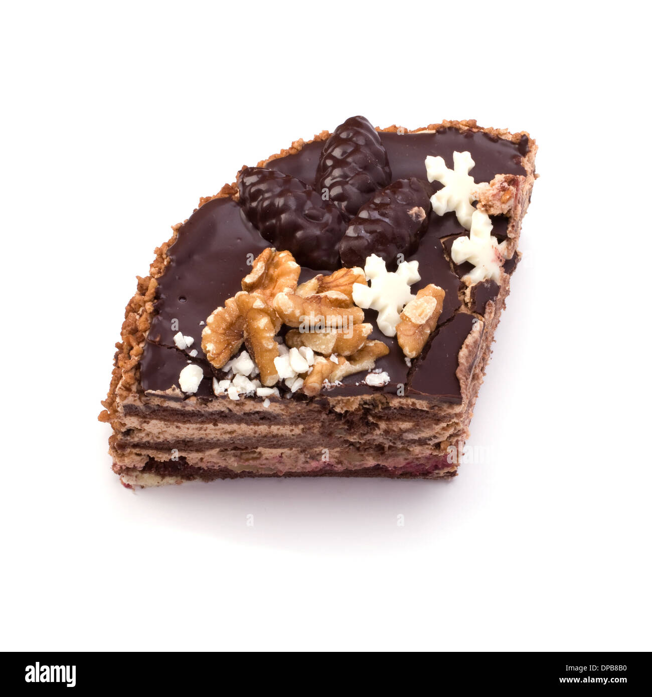 Slice of chocolate cream cake isolated on white Stock Photo - Alamy