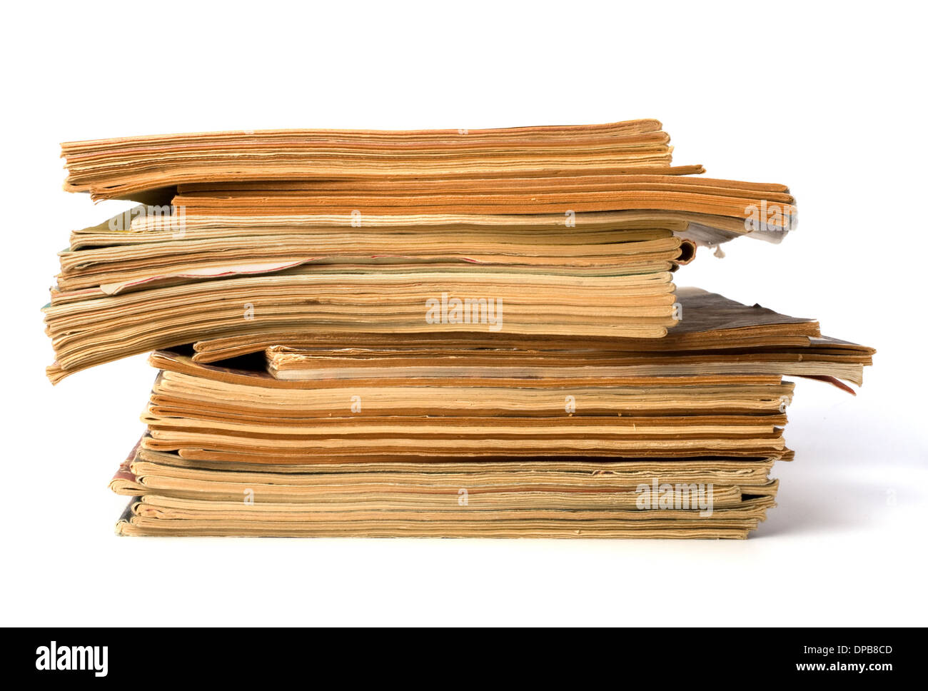 tattered journals stack isolated on white background Stock Photo - Alamy