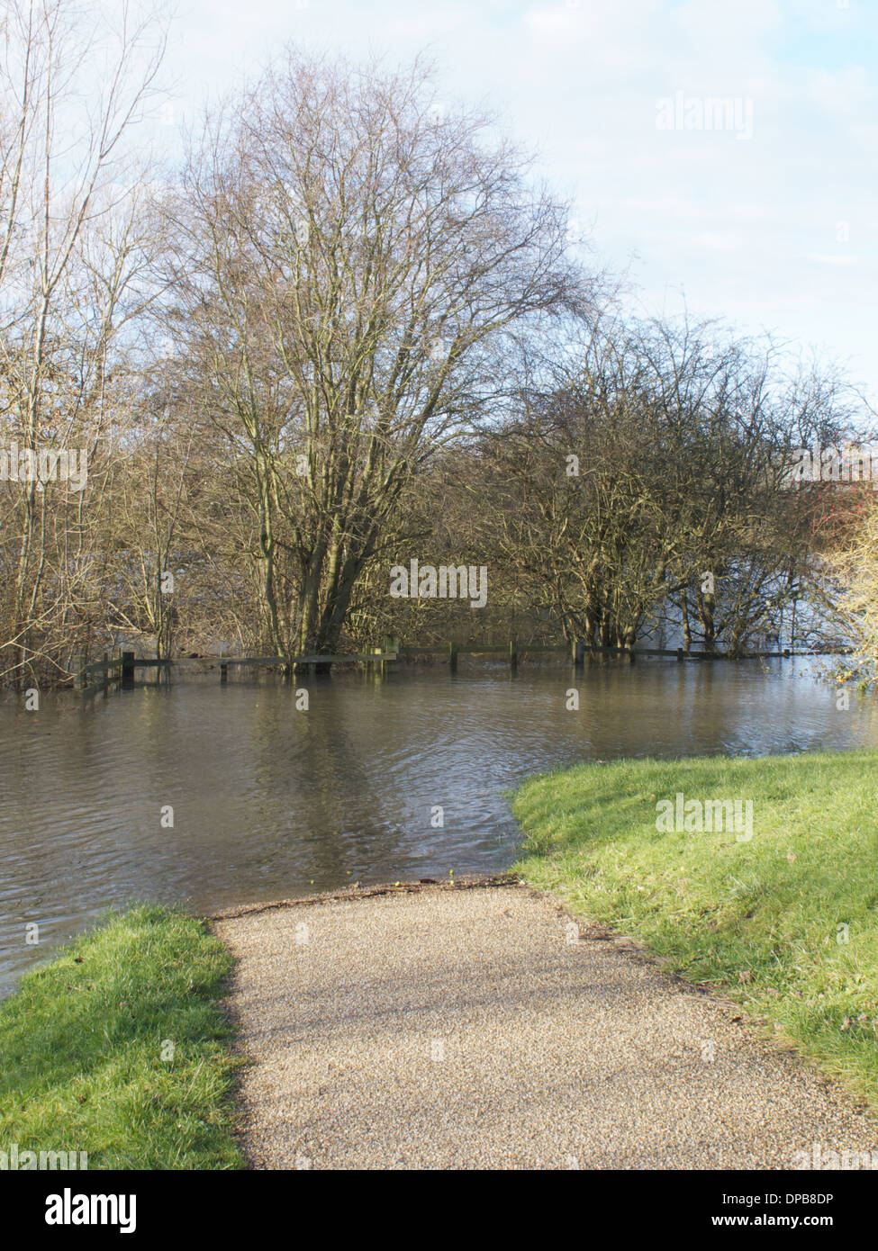 flooded footpath in Park, Bradville, Milton Keynes, Buckinghamshire. Stock Photo