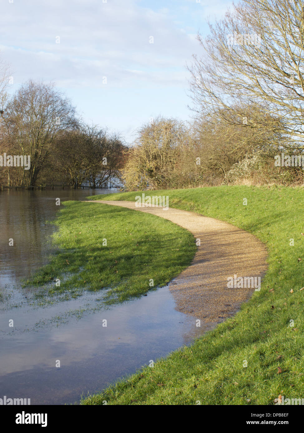 Flooded footpath in Bradville, Milton Keynes, Buckinghamshire, England. Stock Photo