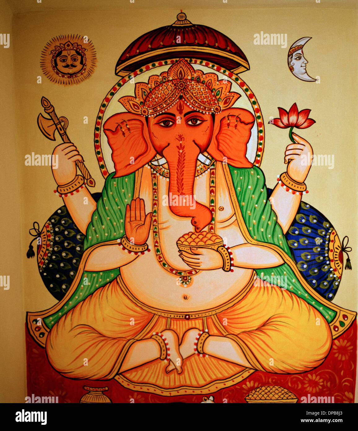 The elephant god Ganesh in the City Palace in Udaipur in Rajasthan in India in South Asia. Stock Photo