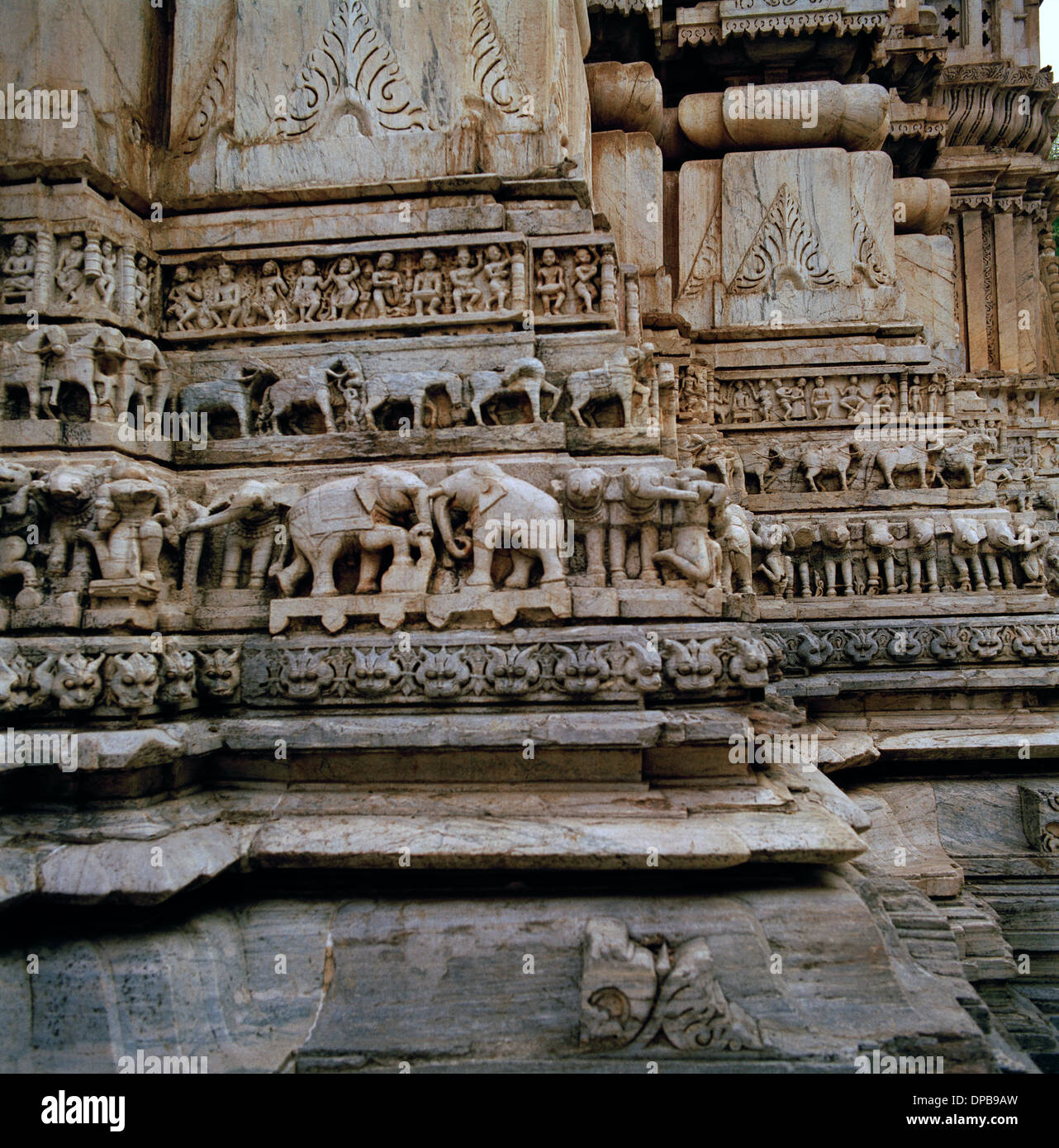 Sculpture art at the Jagdish Temple in Udaipur in Rajasthan in India in South Asia. Architecture Elephant Building Travel Culture History Wanderlust Stock Photo