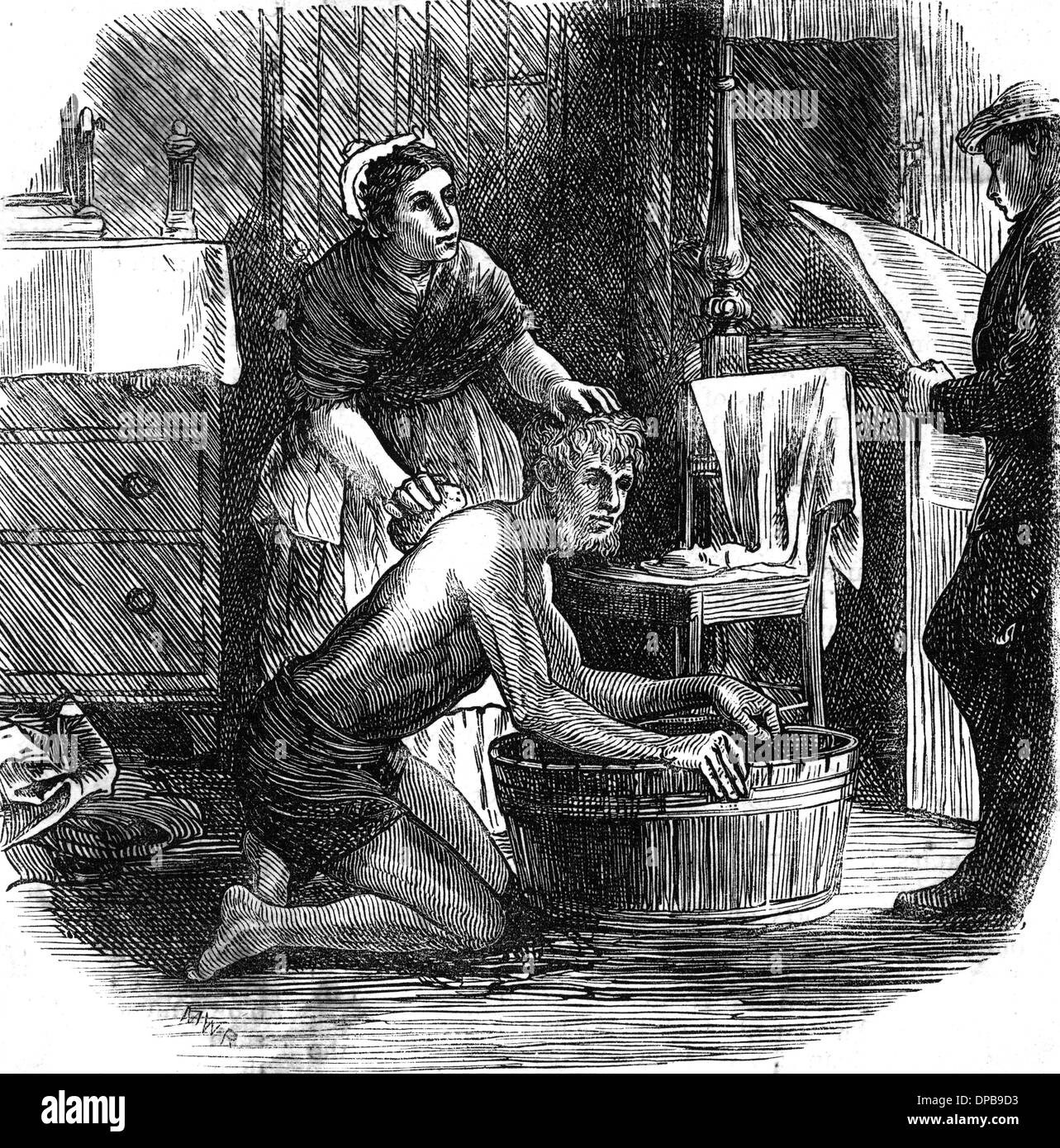 Miners Washing WELSH MINER WASHING 1870 Stock Photo - Alamy