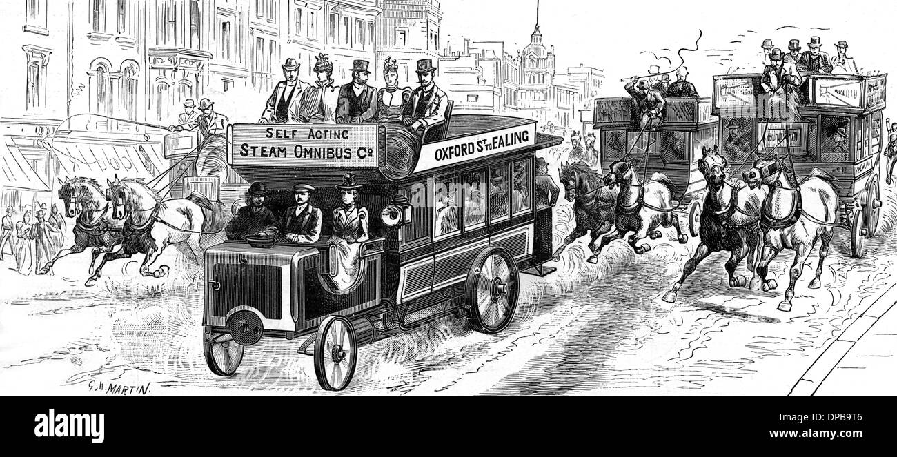 STEAM BUS, LONDON 1898 Stock Photo