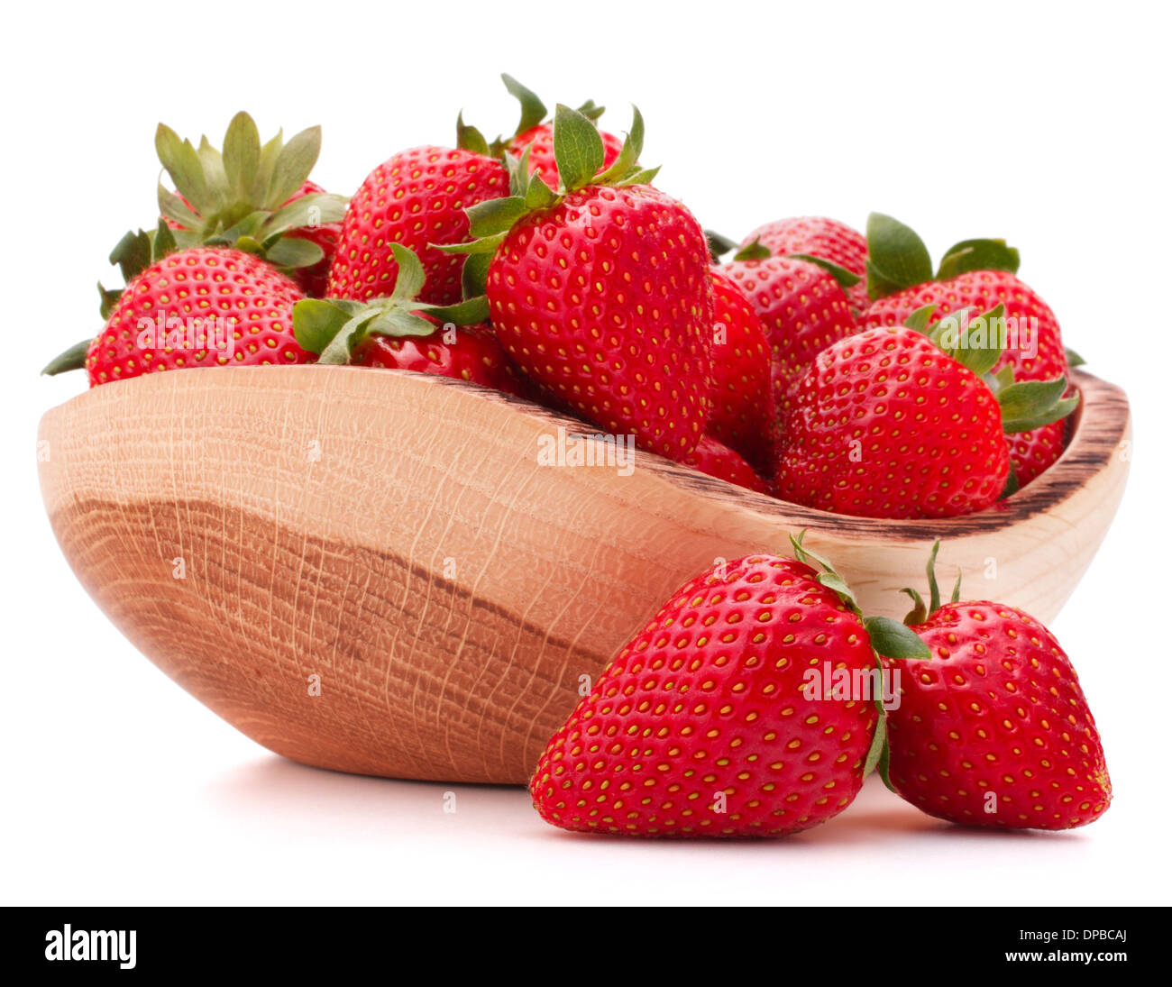 Strawberries in wooden bowl isolated on white background cutout Stock ...