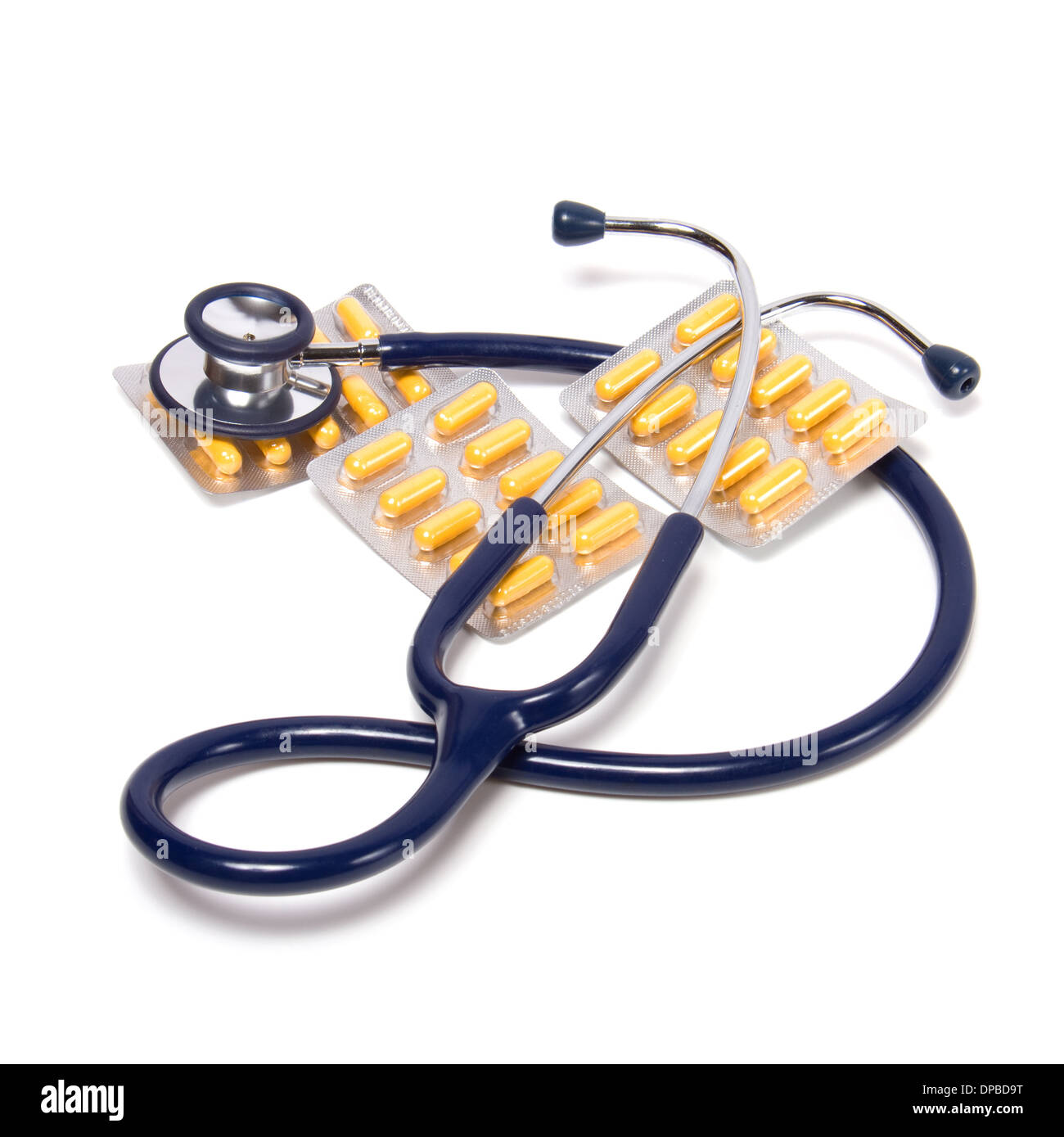 stethoscope and tablets isolated on white background Stock Photo - Alamy