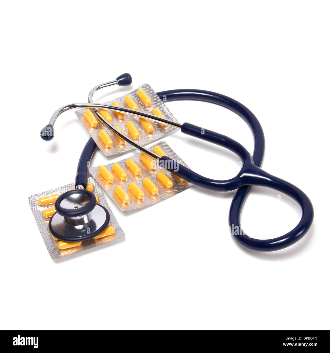 stethoscope and tablets isolated on white background Stock Photo - Alamy