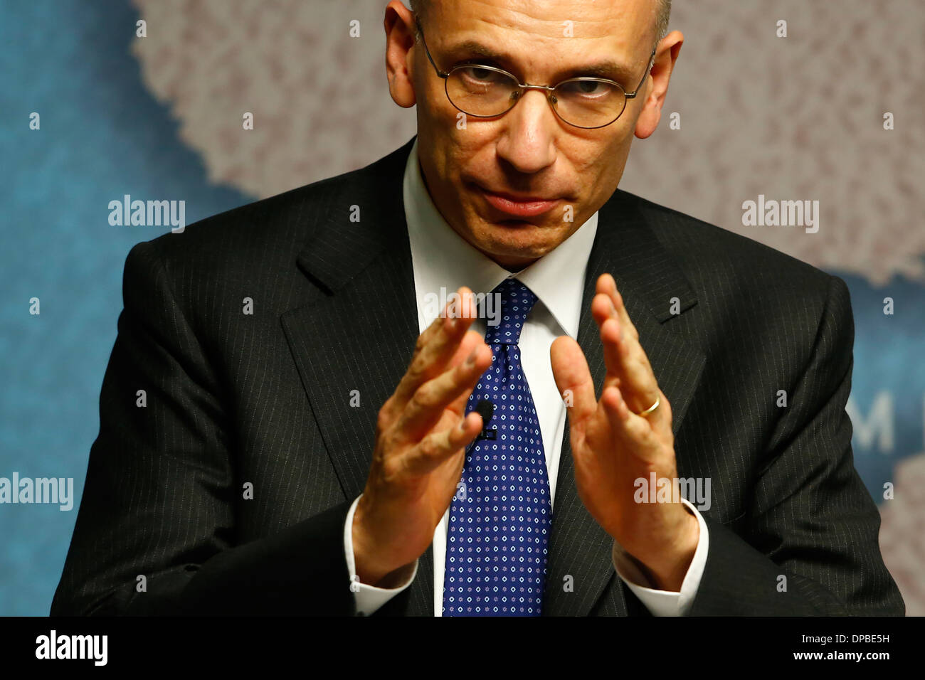 Enrico Letta, Prime Minister of Italy delivers a speech during a Italy the UK in an Evolving EU event at Chatham House, in Londo Stock Photo