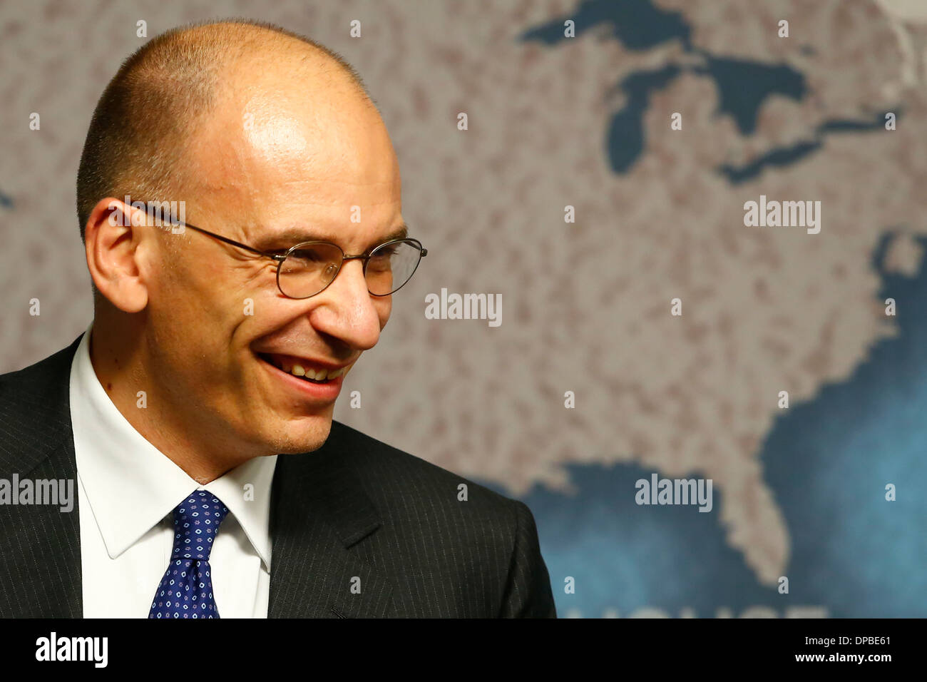 Enrico Letta, Prime Minister of Italy delivers a speech during a Italy the UK in an Evolving EU event at Chatham House, in Londo Stock Photo