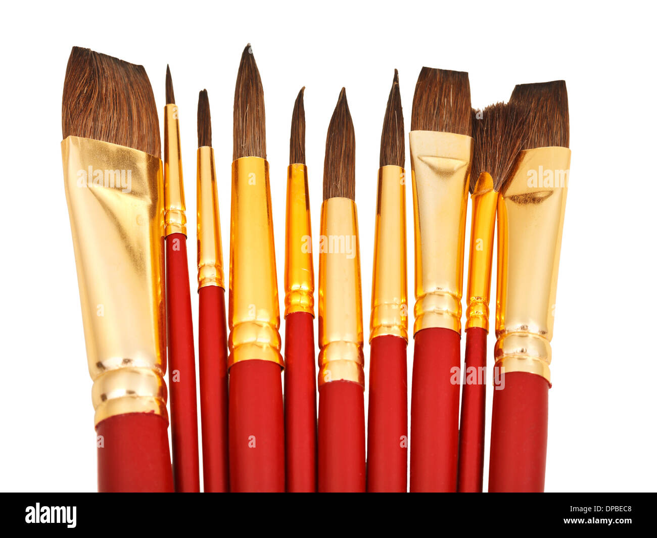 Rigger brush. Watercolor paint brushes on white background. Pointed  brushes. Close up. Stock Photo
