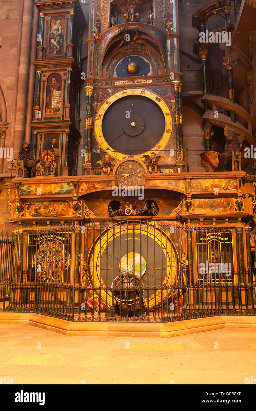 The astronomical clock in Strasbourg cathedral. Stock Photo