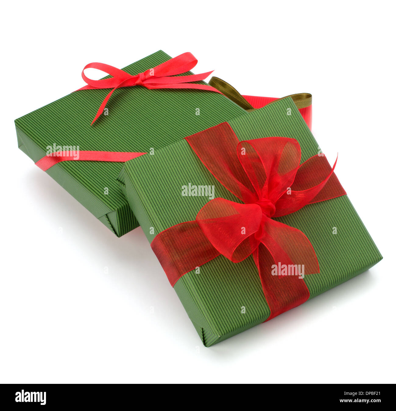 festive gift box stack isolated on white background Stock Photo - Alamy