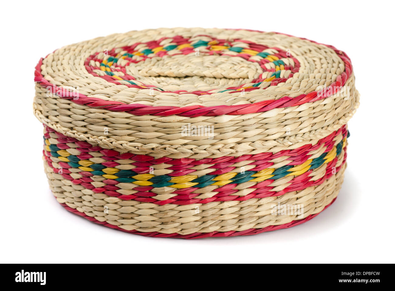 Small closed wicker box isolated on white Stock Photo