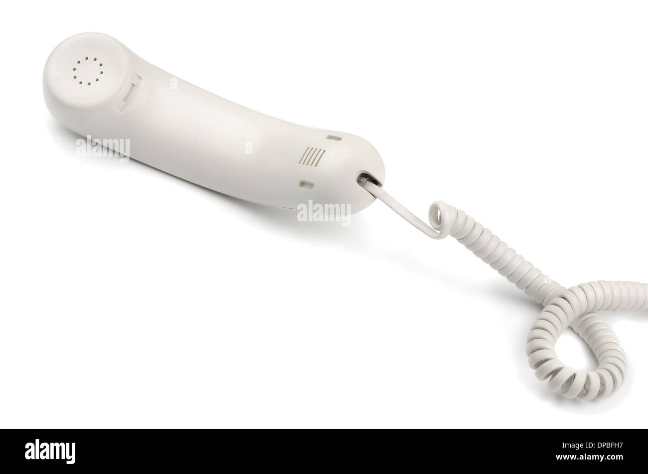 White telephone handset on white background Stock Photo