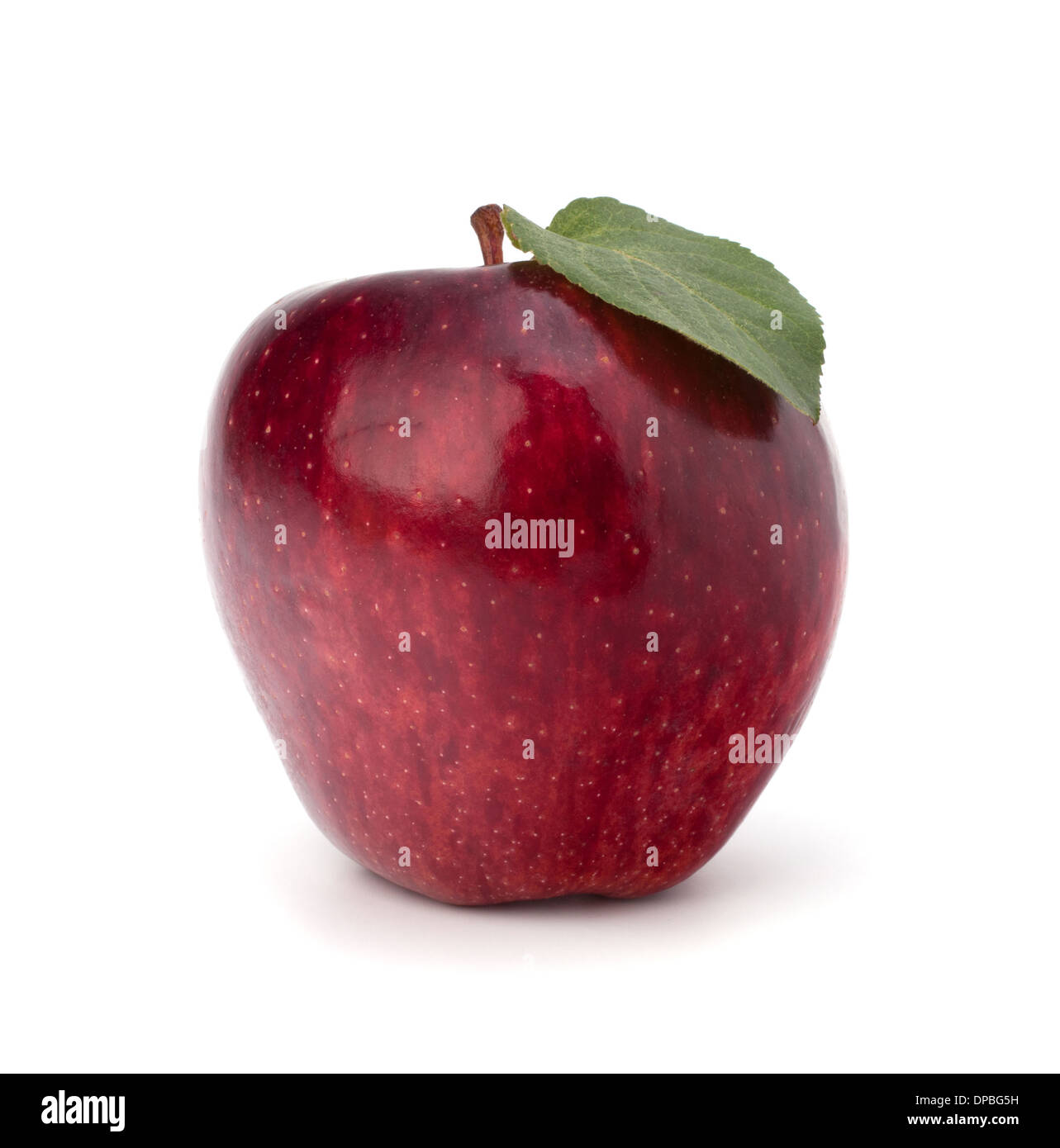 Sweet red apple with green leaf isolated on white background Stock ...