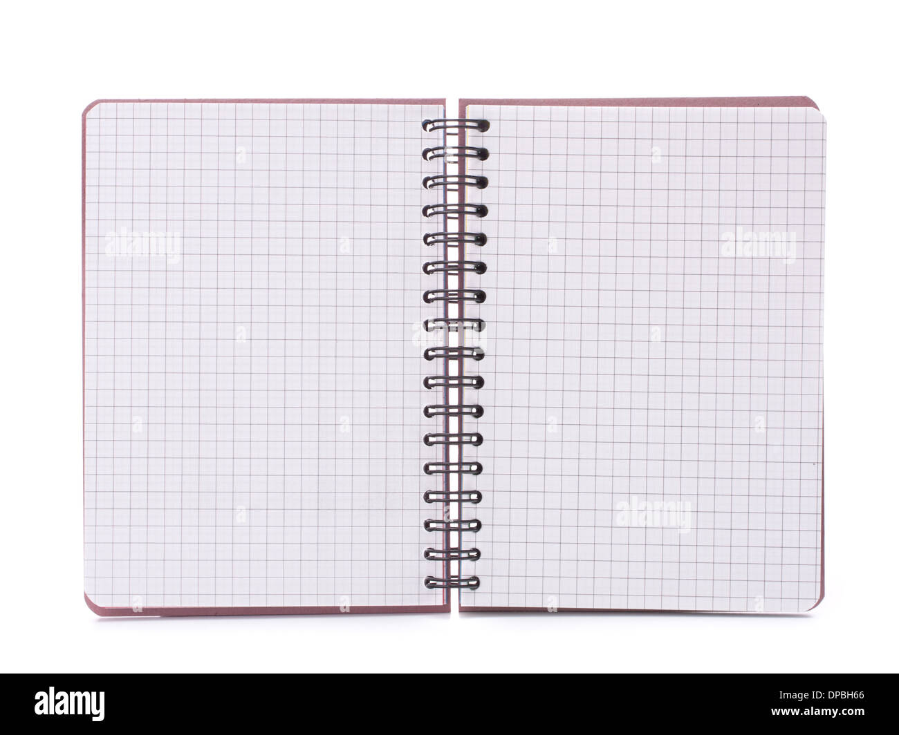 Open blank checked notebook isolated on white background cutout Stock Photo