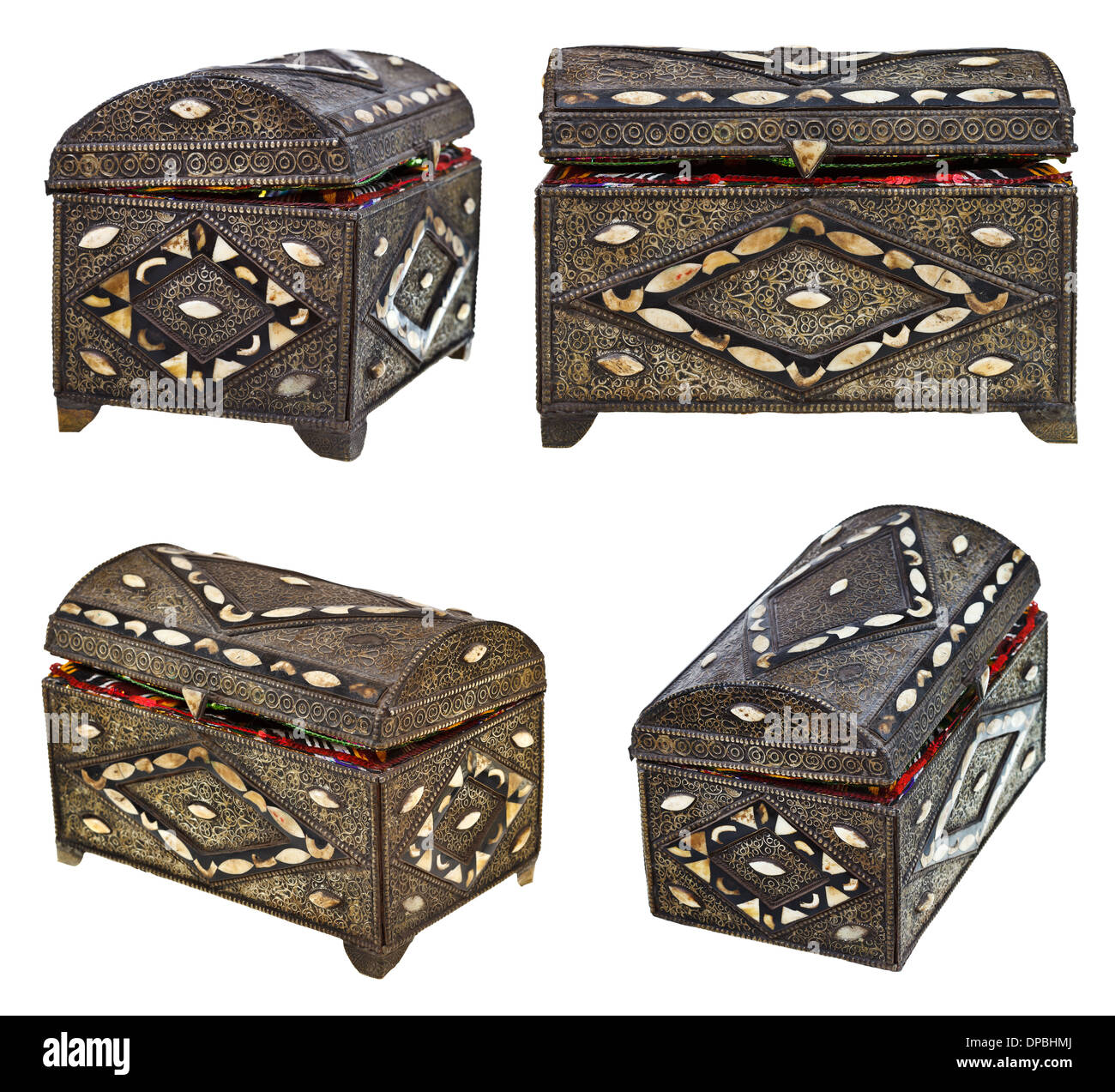 set of ancient bronze treasure chests isolated on white background Stock Photo Alamy