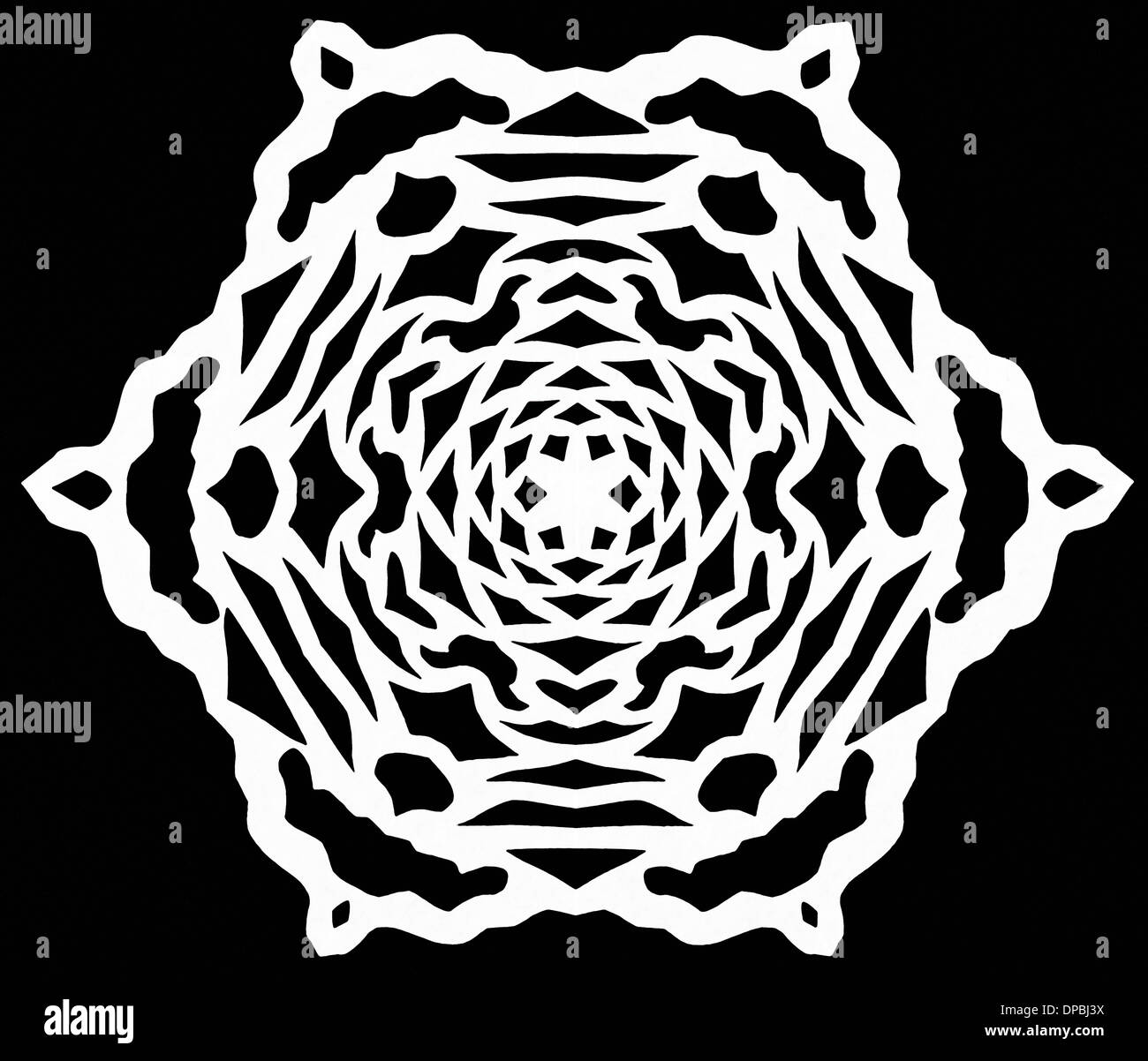 hand made cut out white snowflake on black paper background Stock Photo ...