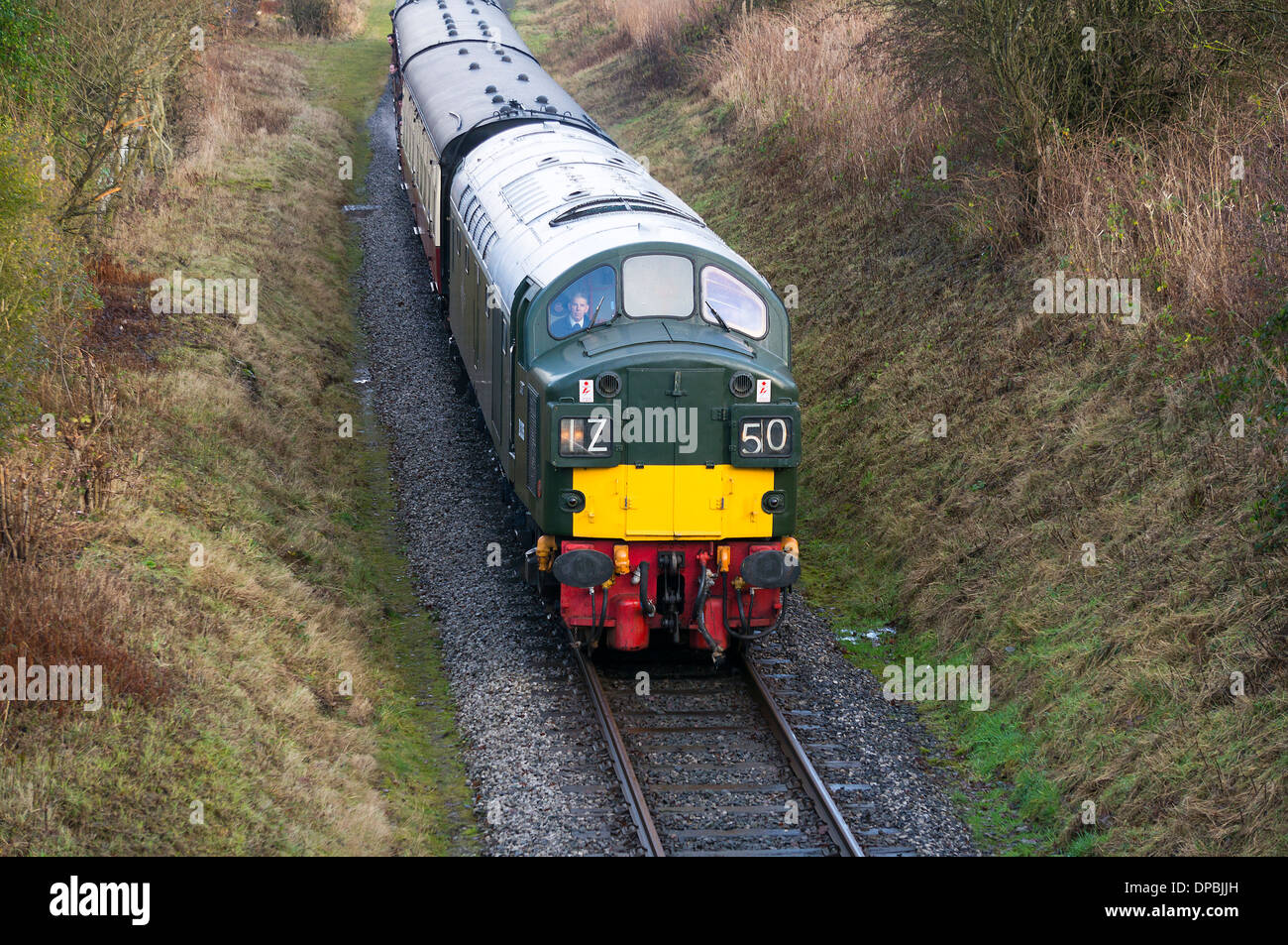 Heritage Diesel engine pulls passenger service at East Lancashire Railway Stock Photo