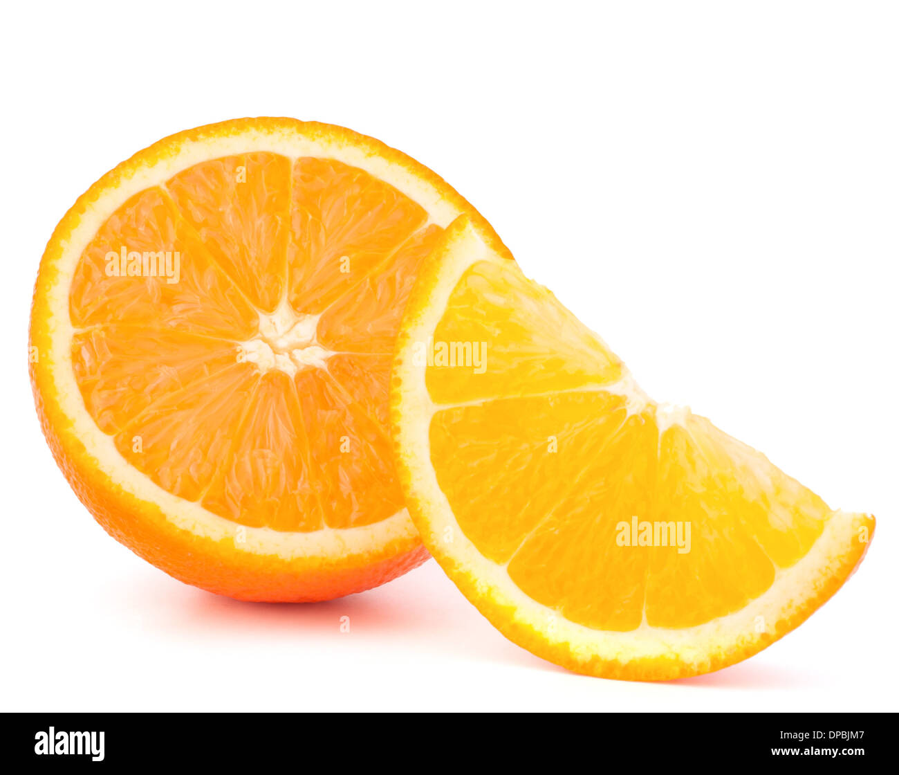 Orange fruit half and segment or cantle isolated on white background cutout Stock Photo