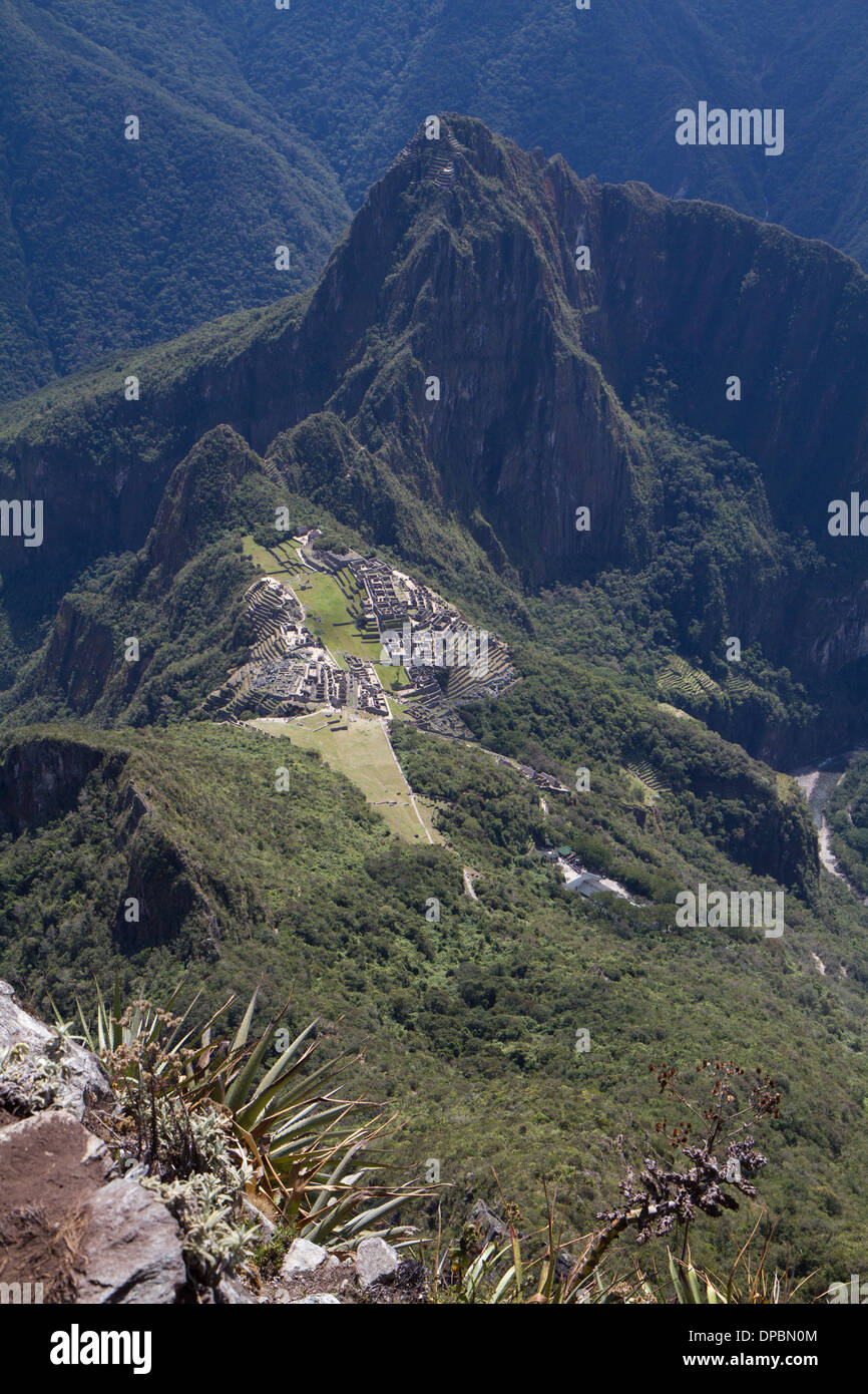 Aerial view of Machu Picchu, seen from Mach Picchu Mountain, Peru Stock Photo