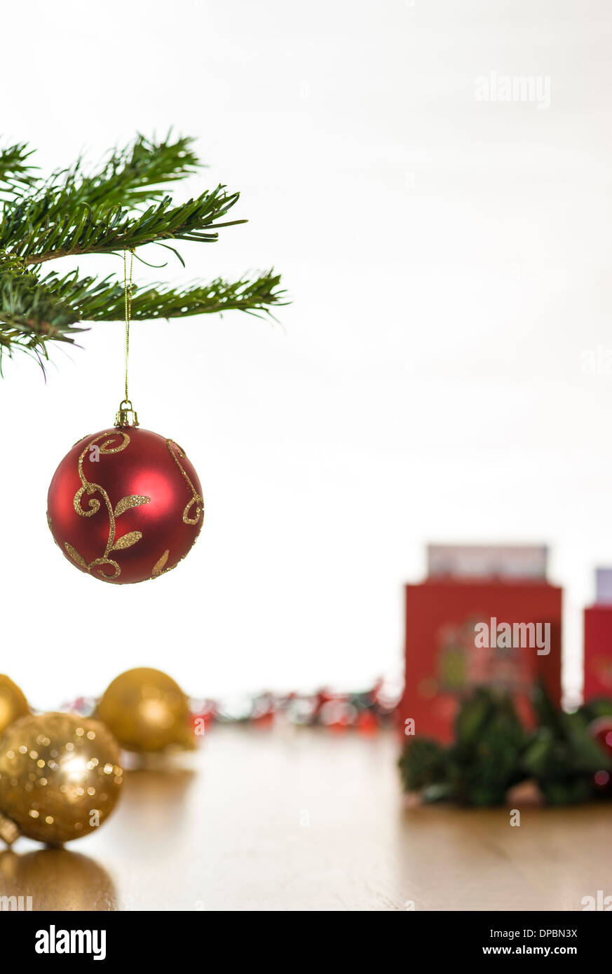 Christmas bauble decorations hanging from a tree Stock Photo - Alamy
