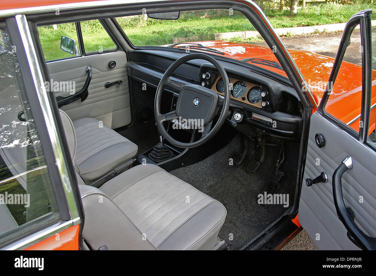 1974 BMW 2002tii, the traditional German “ultimate driving machine”, interior view Stock Photo