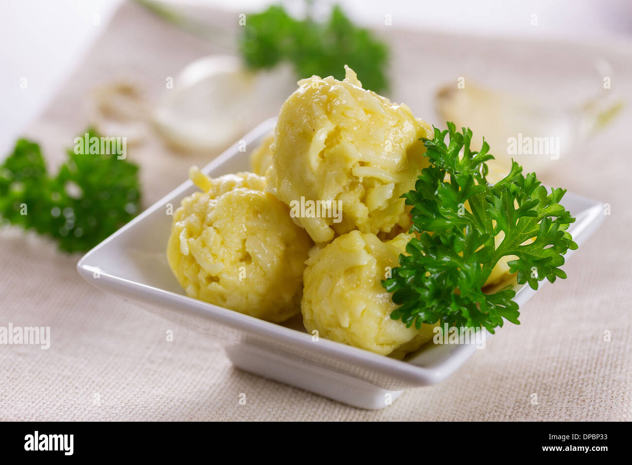 Cheese balls with garlic and mayonnaise Stock Photo