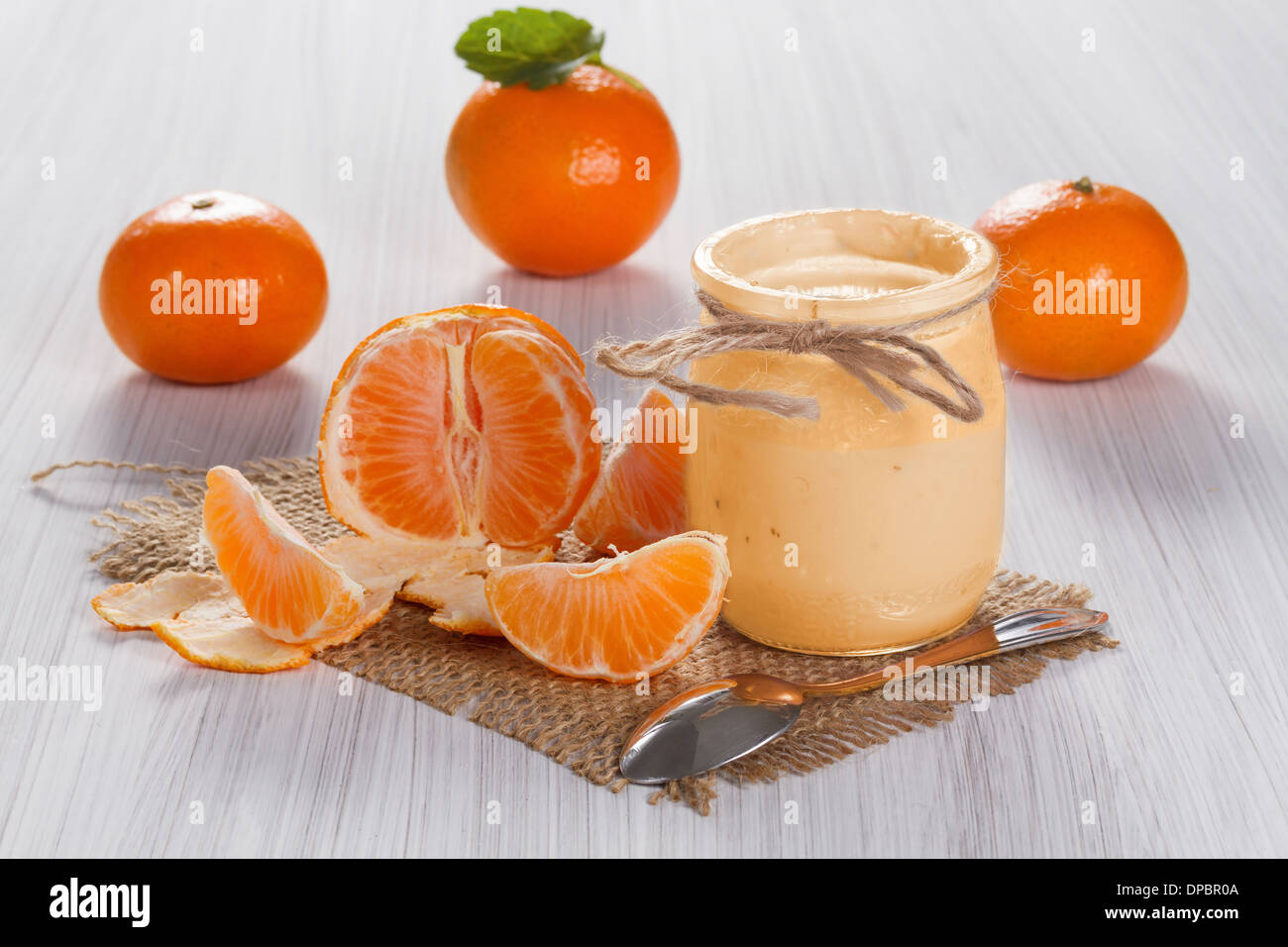 Mandarin yogurt with fresh tangerines Stock Photo Alamy