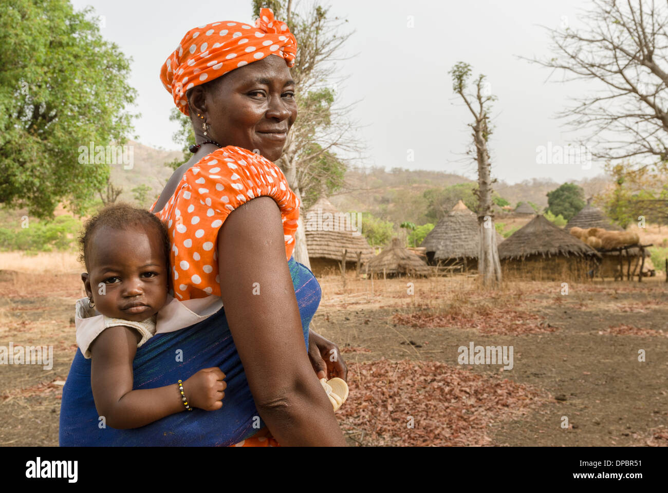 Woman and child, Ethiolo village, Bassari country, Senegal, Africa. Stock Photo