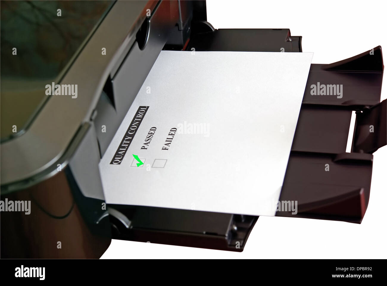 Printer passed quality control, green mark on letter Stock Photo Alamy