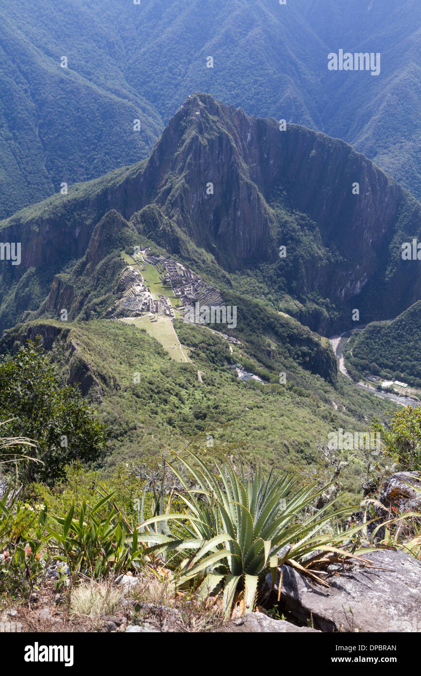 Aerial view of Machu Picchu, seen from Mach Picchu Mountain, Peru Stock Photo