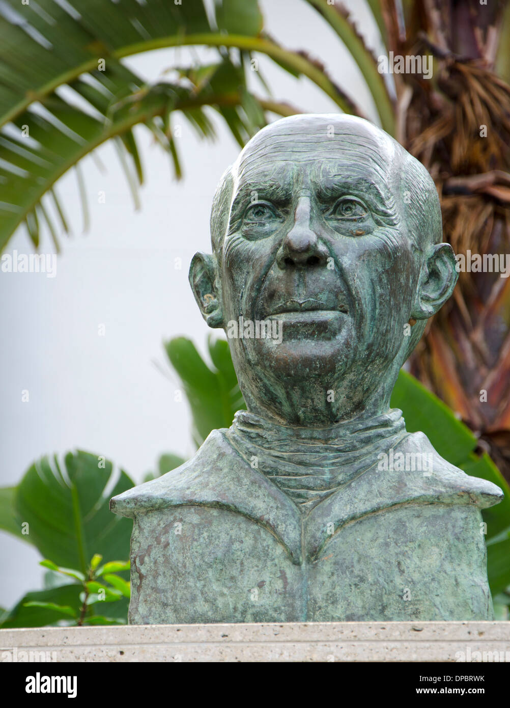 Bronze Sculpture, portrait of Pablo Picasso. Spain. Stock Photo