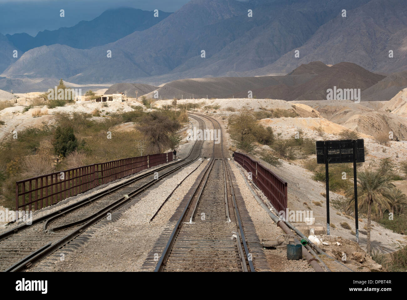 Railway tracks, tunnels and bridges across Bolan Pass in Balochistan Province of Pakistan Stock Photo