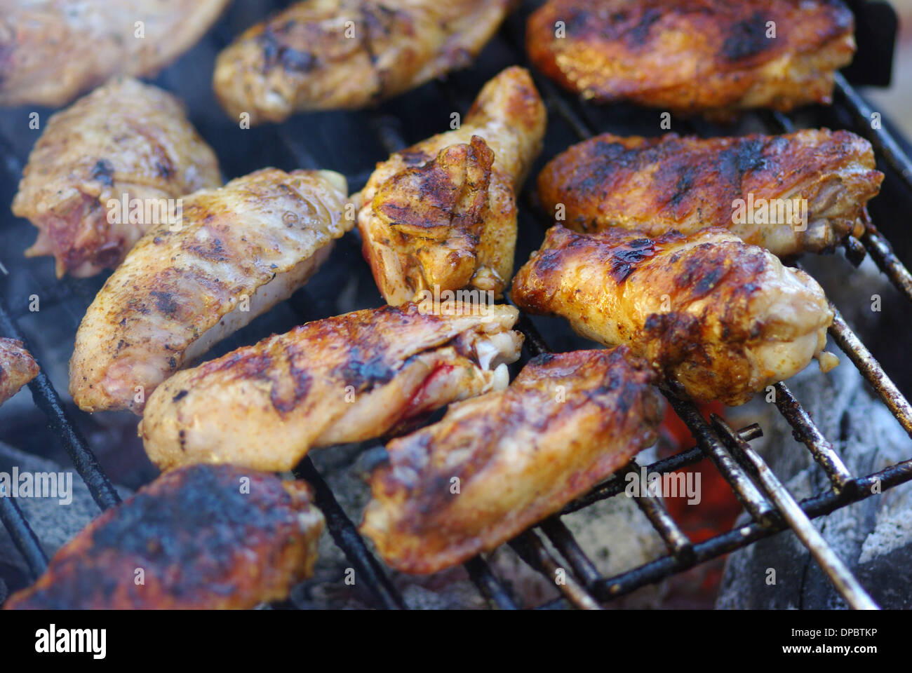 Chicken wing barbeque, close up image. Stock Photo