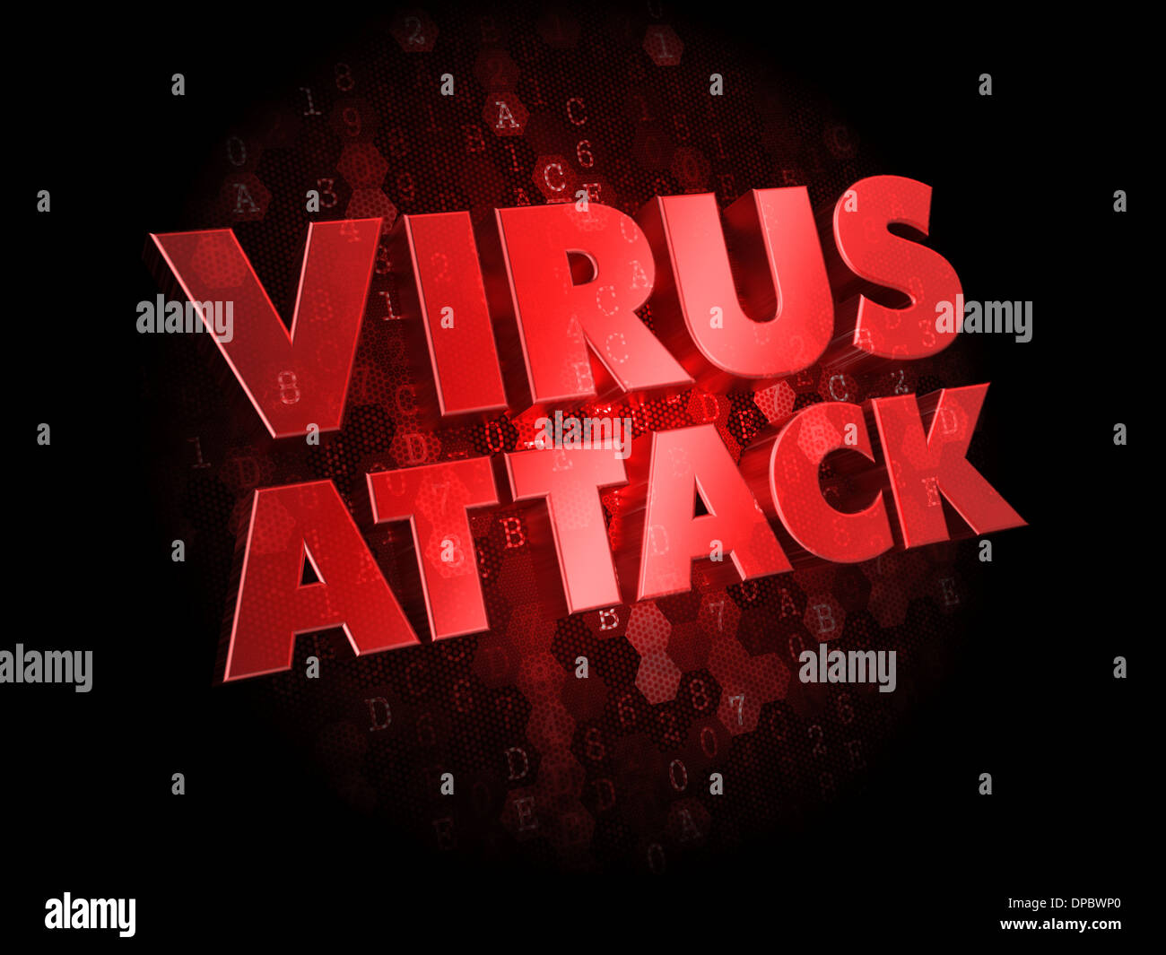 Virus Attack on Dark Digital Background. Stock Photo