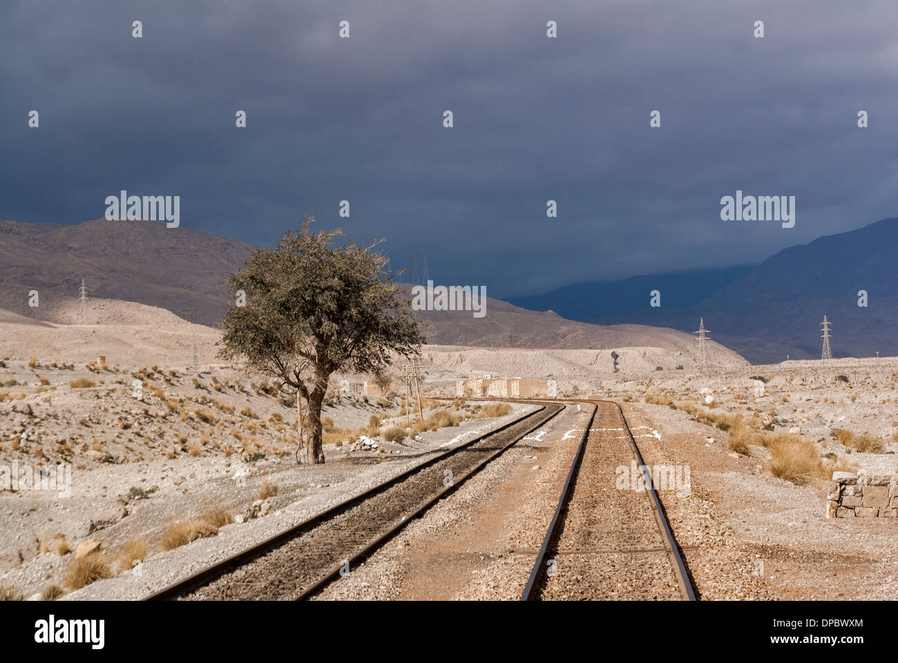 Railway tracks, tunnels and bridges across Bolan Pass in Balochistan Province of Pakistan Stock Photo