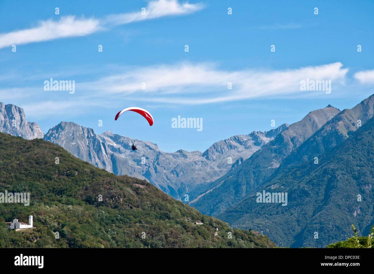 Paraglide in Sorico, Lake Como, Italy Stock Photo