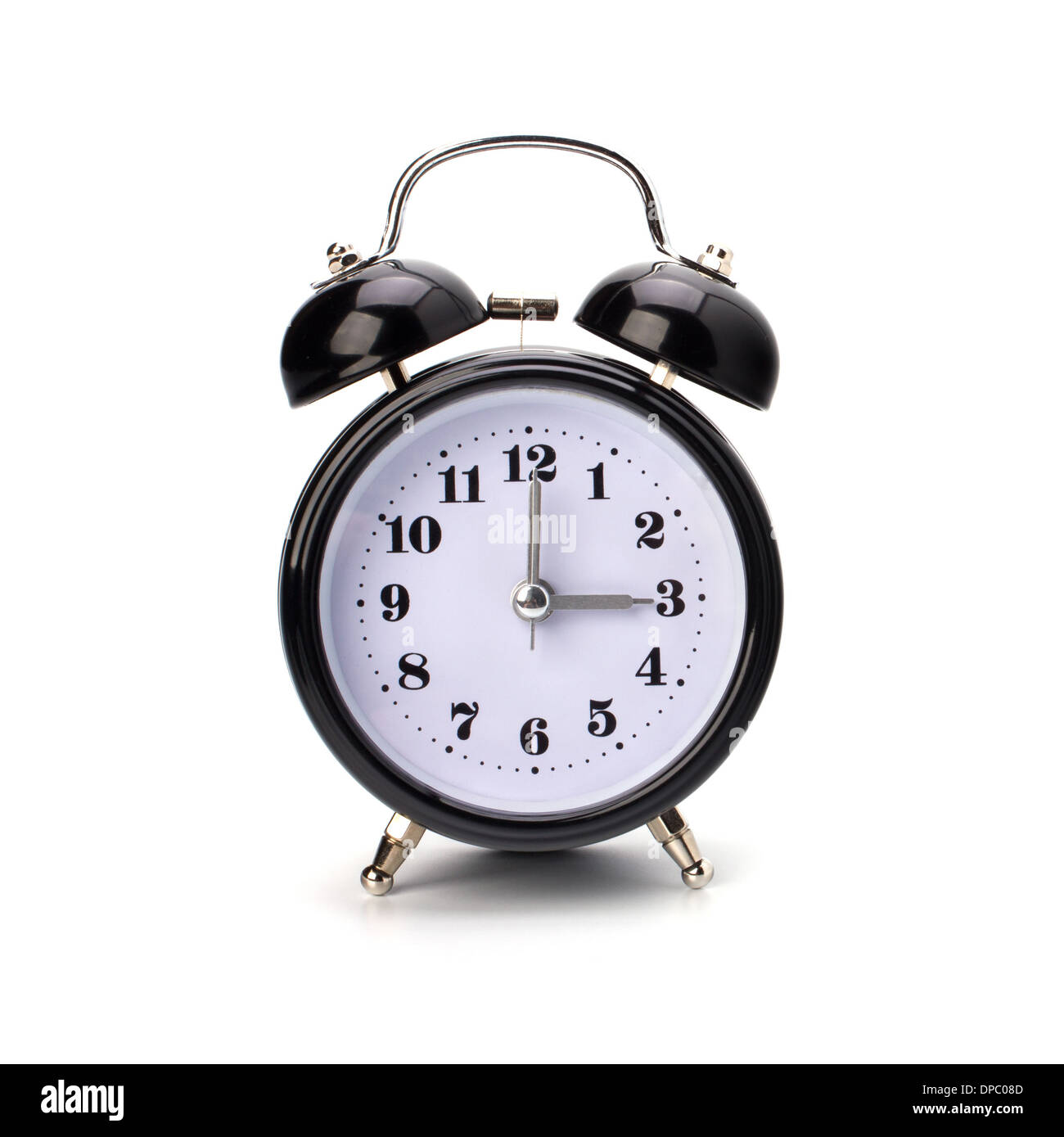 Black alarm clock isolated on white background Stock Photo - Alamy