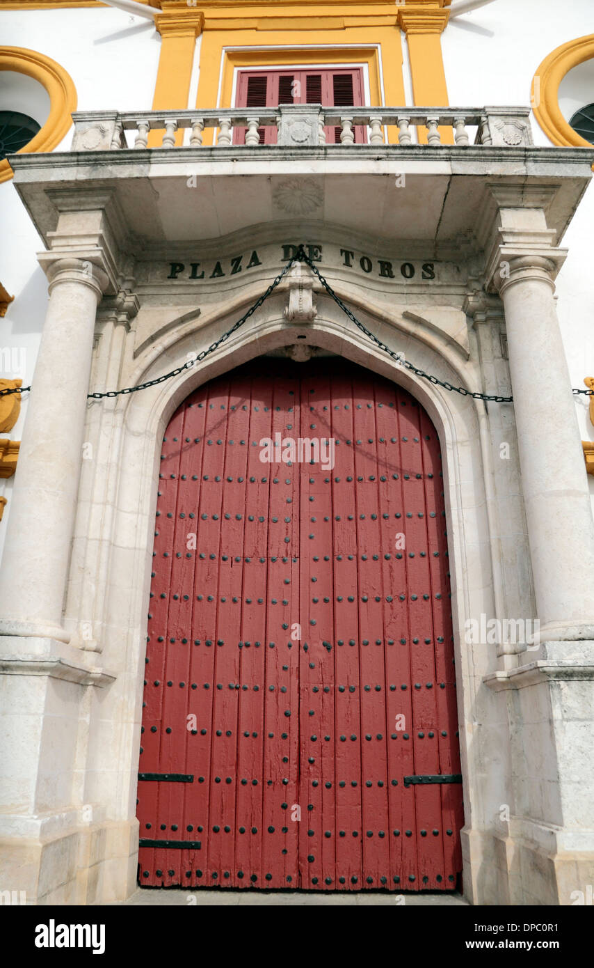 Entrance gate to Plaza de Toros de la Real Maestranza de Caballería de Sevilla (bull ring), in Seville, Andalusia, Spain. Stock Photo