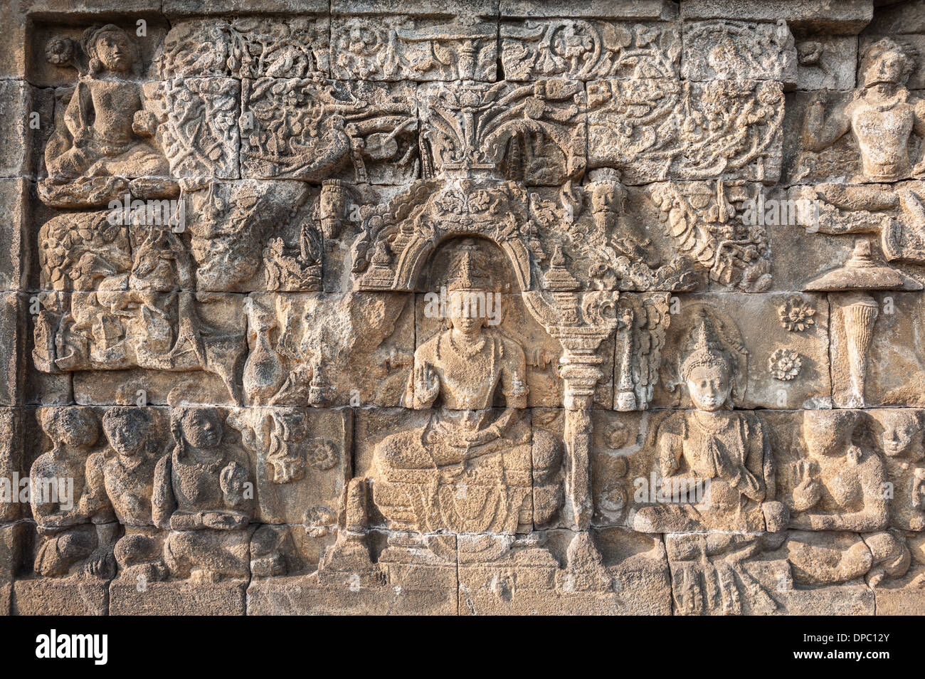 Details of the Buddhist temple of Borobudur, Java, Indonesia. Stock Photo