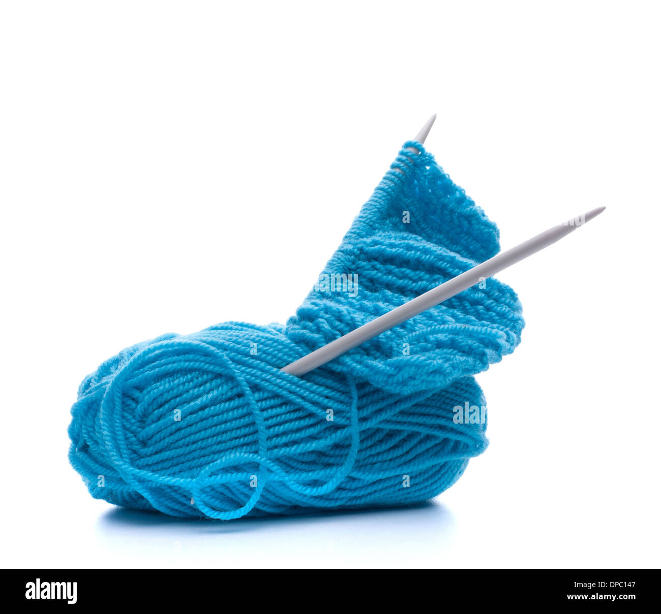 Woollen thread and knitting needle. Needlework accessories isolated on ...