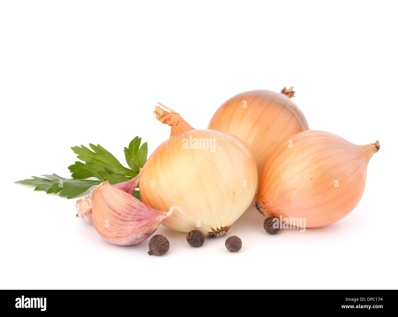 Onion and garlic clove isolated on white background Stock Photo - Alamy