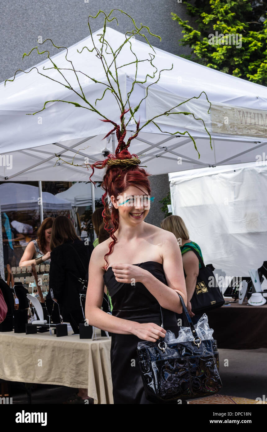 Performer at a street fair showing fancy hair design as advertisement for a hair salon. Gresham, Oregon, USA Stock Photo - Alamy Performer at a street fair showing fancy hair design as advertisement for a hair salon. Gresham, Oregon, USA Stock Photo - Alamy
