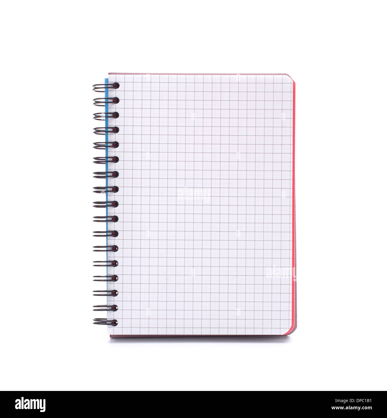 Open blank checked notebook isolated on white background cutout Stock Photo